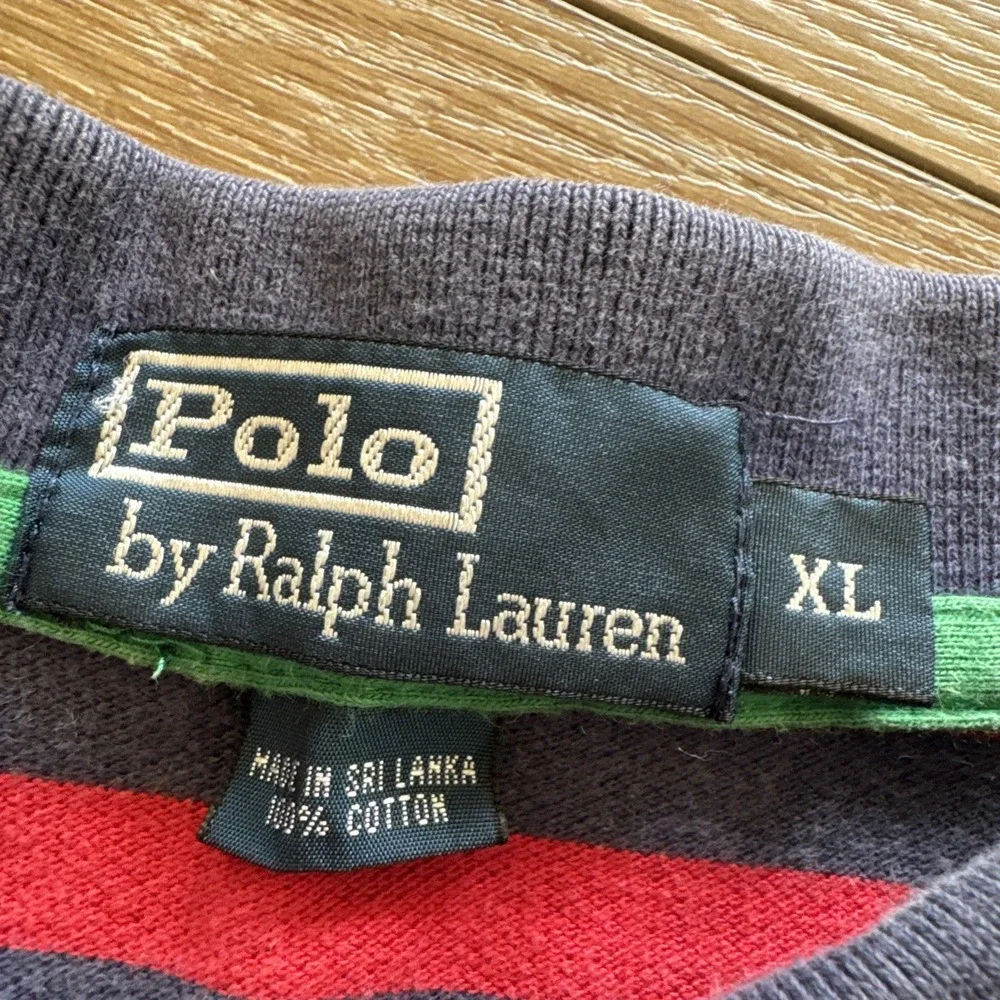 Polo Ralph Lauren Shirt Mens XL‎ Red Striped Cotton Crest Coat of Arms Logo Vtg